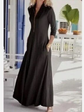 Soft Surroundings Black Ponte Knit Maxi Dress Size Small